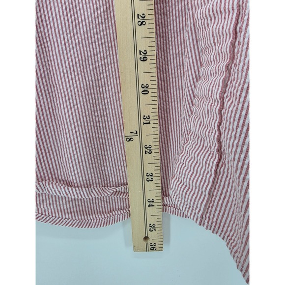 LL Bean Mens XL Tall Seersucker Shirt Red White Stripe Short Sleeve Button Down - Picture 4 of 7